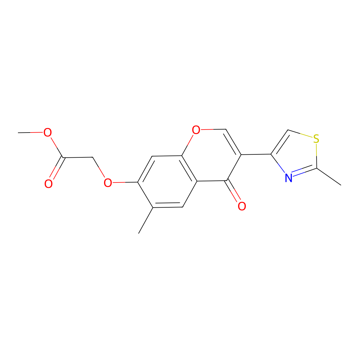 methyl 2-((6-methyl-3-(2-methylthiazol-4-yl)-4-oxo-4H-chromen-7-yl)oxy)acetate molecular structure, CAS 313525-31-4
