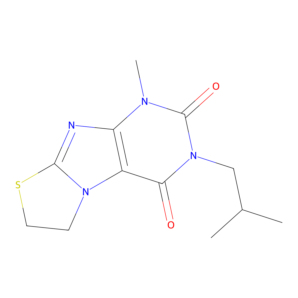 3-Isobutyl-1-methyl-6,7-dihydro-1H-thiazolo[2,3-f]purine-2,4-dione molecular structure, CAS 313528-25-5