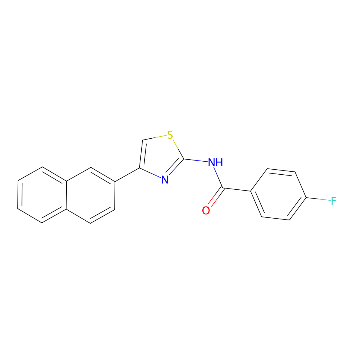 Benzamide, 4-fluoro-N-[4-(2-naphthyl)-2-thiazolyl]- molecular structure, CAS 313528-48-2