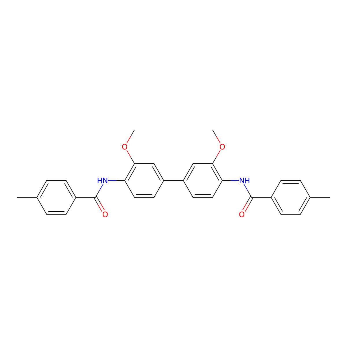 N-[2-methoxy-4-[3-methoxy-4-[(4-methylbenzoyl)amino]phenyl]phenyl]-4-methylbenzamide molecular structure, CAS 313529-40-7