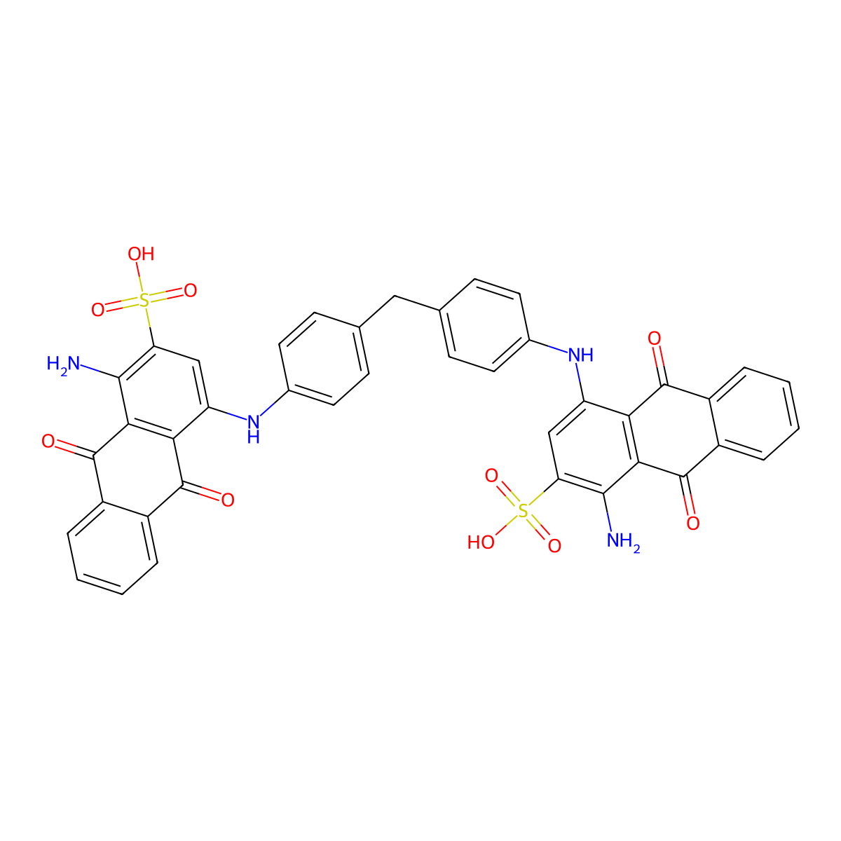 2-Anthracenesulfonic acid, 4,4'-(methylenebis(4,1-phenyleneimino))bis(1-amino-9,10-dihydro-9,10-dioxo- molecular structure, CAS 31353-92-1