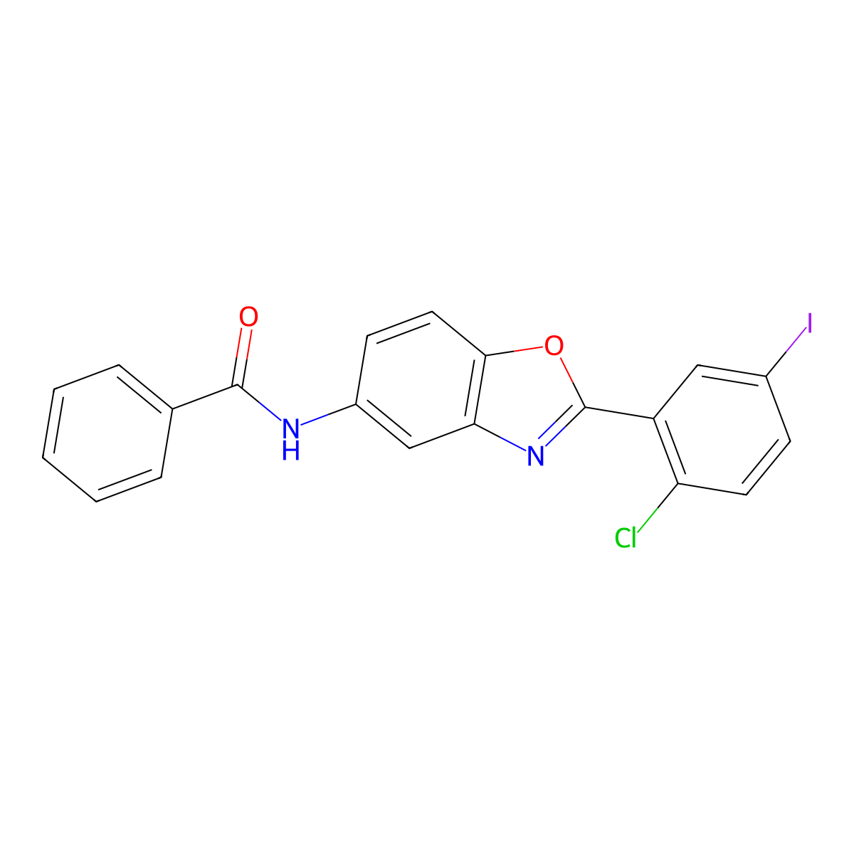 N-[2-(2-chloro-5-iodophenyl)-1,3-benzoxazol-5-yl]benzamide molecular structure, CAS 313530-45-9