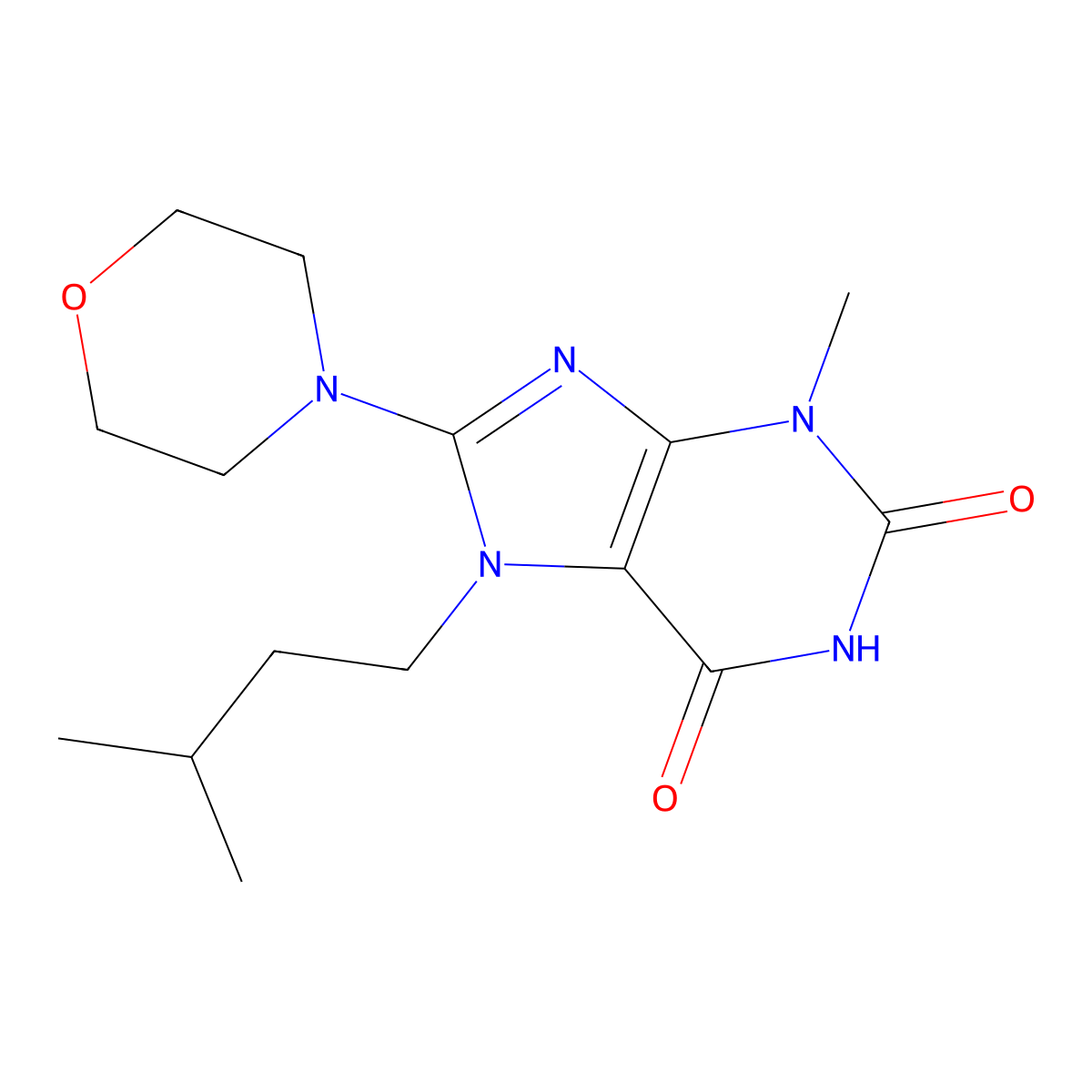 3-Methyl-7-(3-methylbutyl)-8-morpholin-4-ylpurine-2,6-dione molecular structure, CAS 313530-76-6