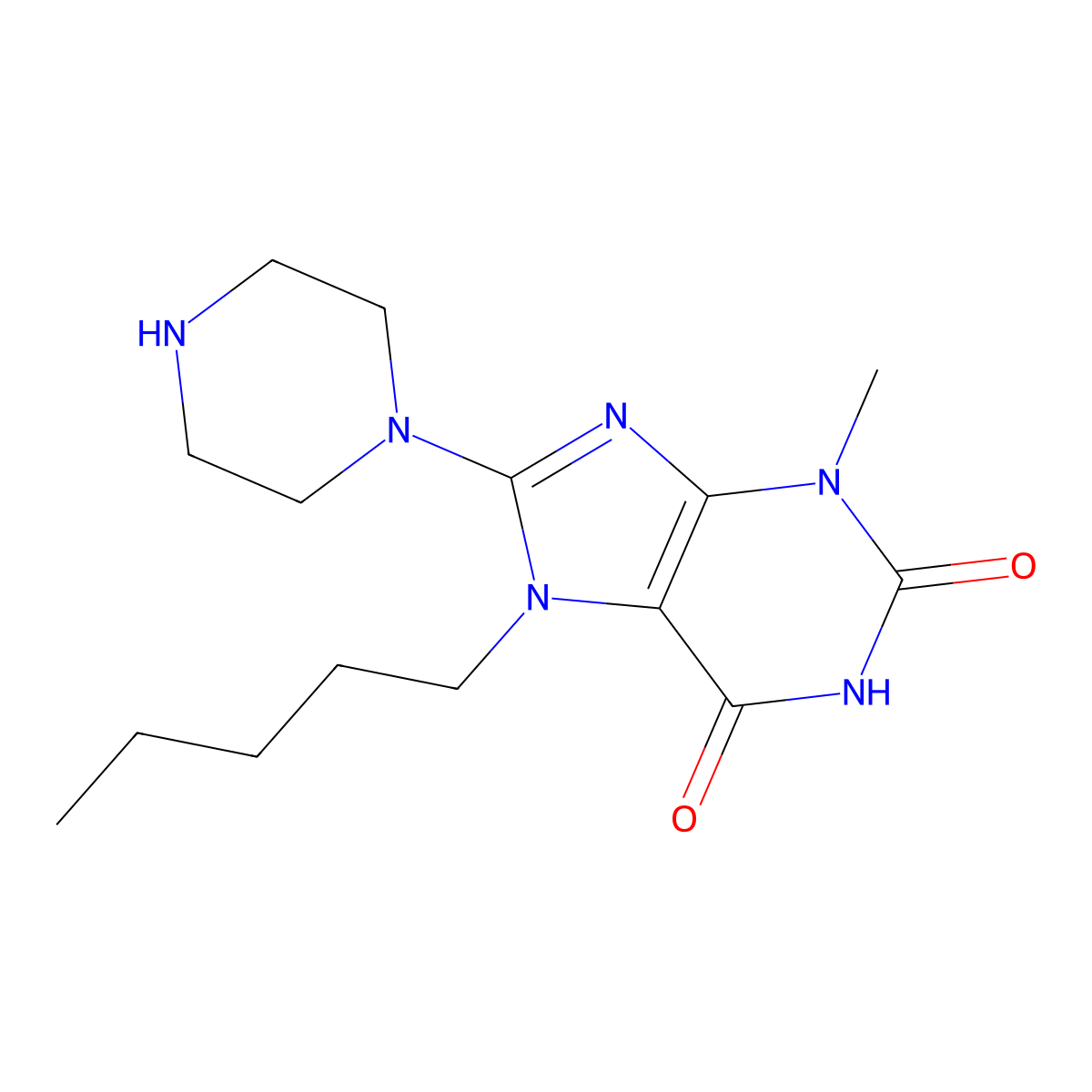 3-Methyl-7-pentyl-8-piperazin-1-ylpurine-2,6-dione molecular structure, CAS 313530-91-5