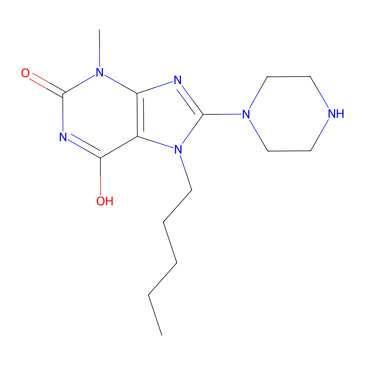 3-Methyl-7-pentyl-8-piperazin-1-ylpurine-2,6-dione molecular structure, CAS 313530-91-5