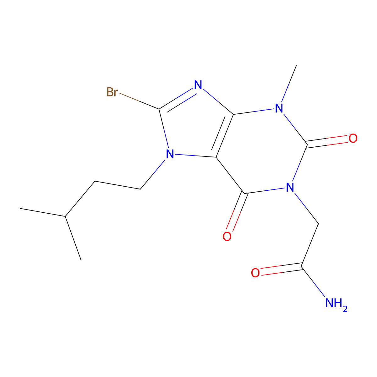 2-(8-bromo-7-isopentyl-3-methyl-2,6-dioxo-2,3,6,7-tetrahydro-1H-purin-1-yl)acetamide molecular structure, CAS 313530-92-6