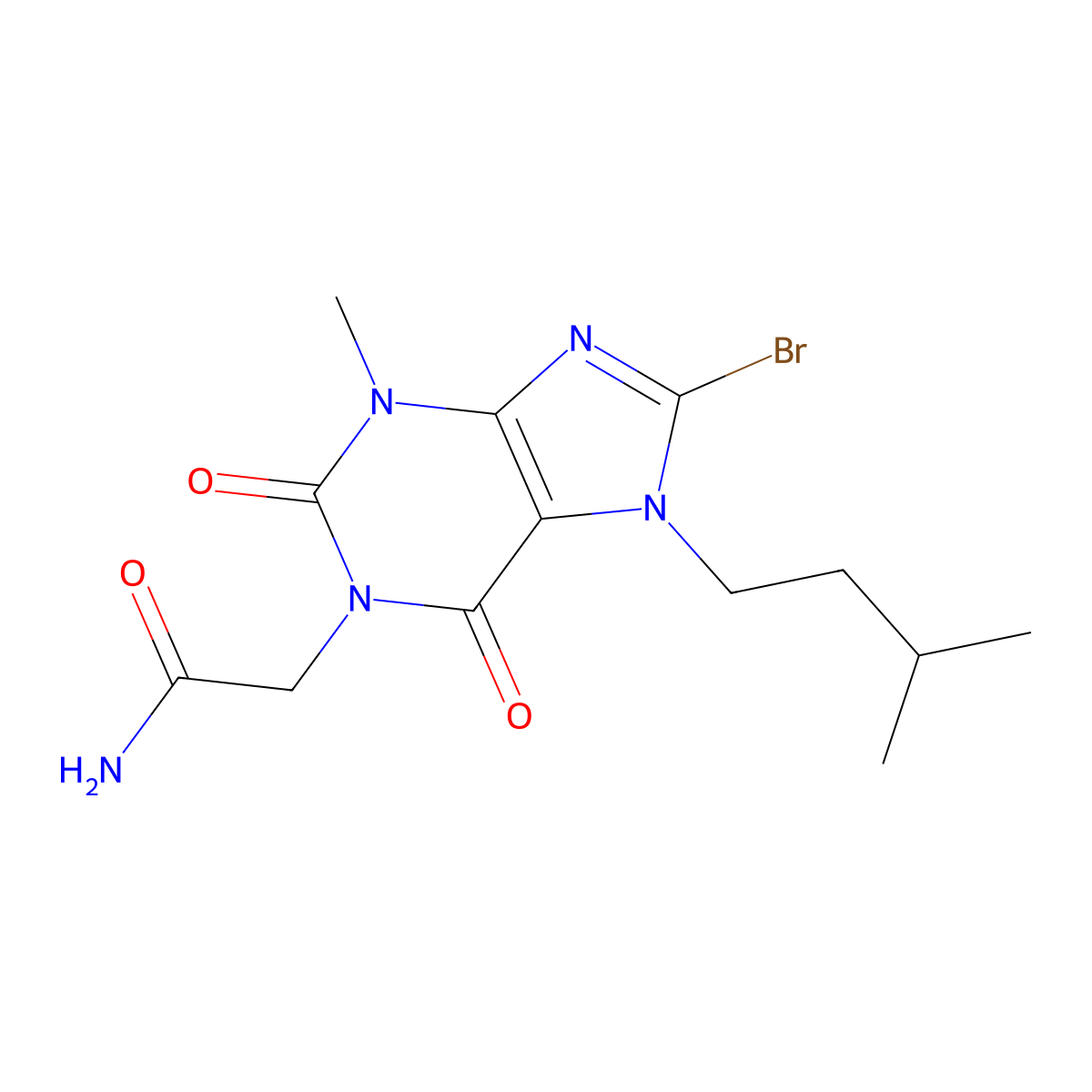 2-(8-bromo-7-isopentyl-3-methyl-2,6-dioxo-2,3,6,7-tetrahydro-1H-purin-1-yl)acetamide molecular structure, CAS 313530-92-6