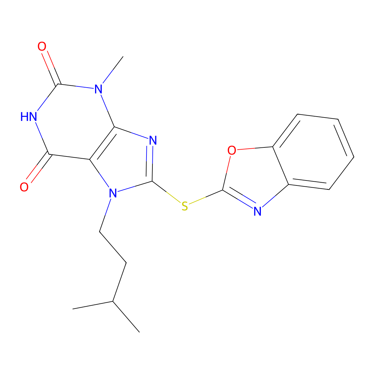 8-(1,3-Benzoxazol-2-ylsulfanyl)-3-methyl-7-(3-methylbutyl)purine-2,6-dione molecular structure, CAS 313530-94-8