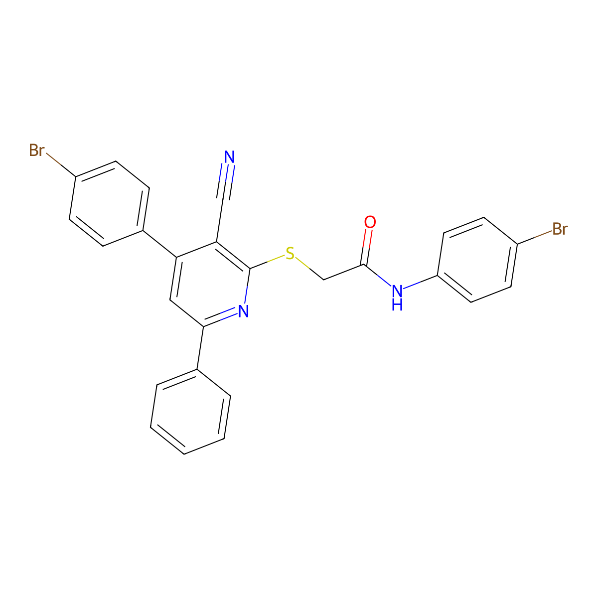 N-(4-bromophenyl)-2-[4-(4-bromophenyl)-3-cyano-6-phenylpyridin-2-yl]sulfanylacetamide molecular structure, CAS 313531-11-2