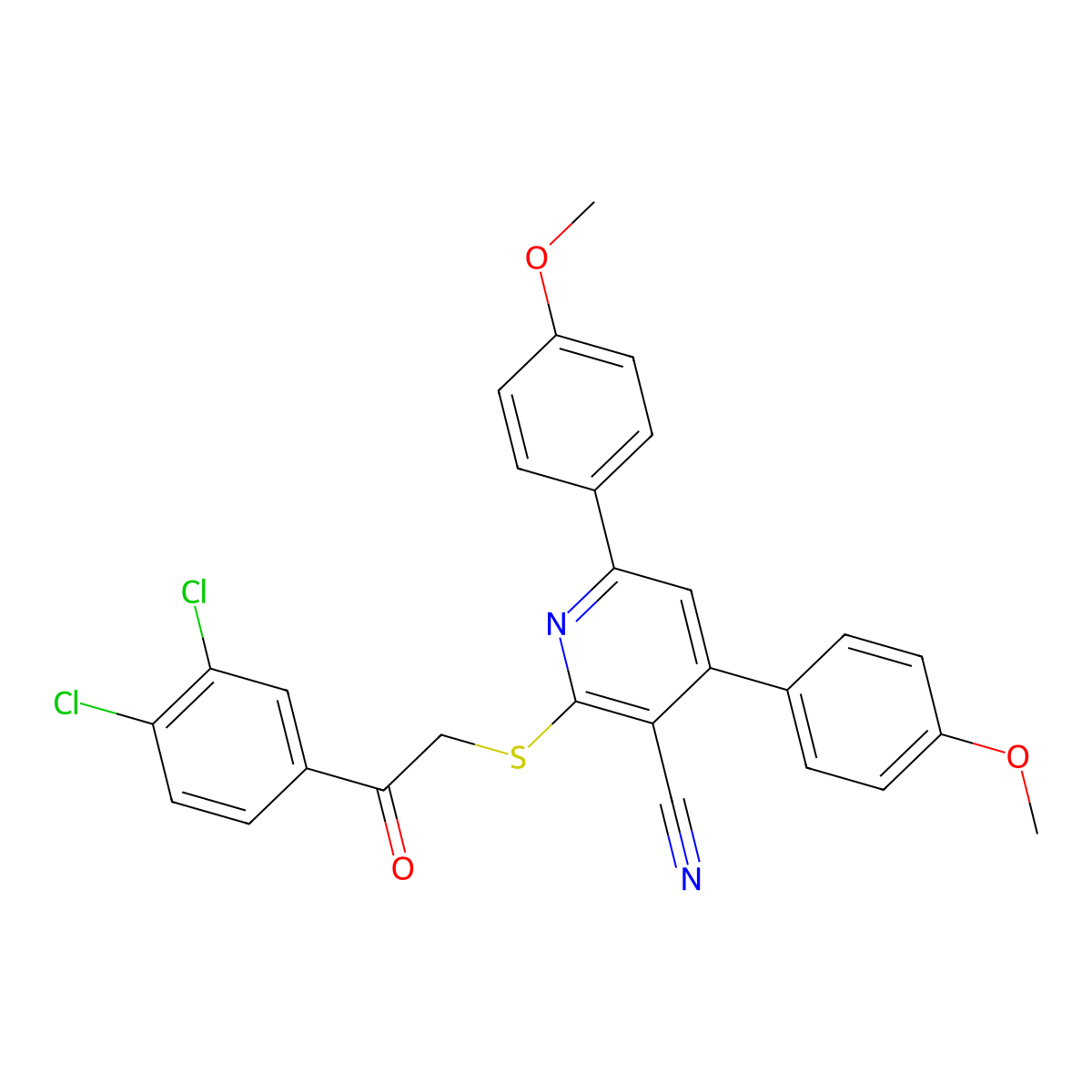 2-[2-(3,4-Dichlorophenyl)-2-oxoethyl]sulfanyl-4,6-bis(4-methoxyphenyl)pyridine-3-carbonitrile molecular structure, CAS 313531-19-0