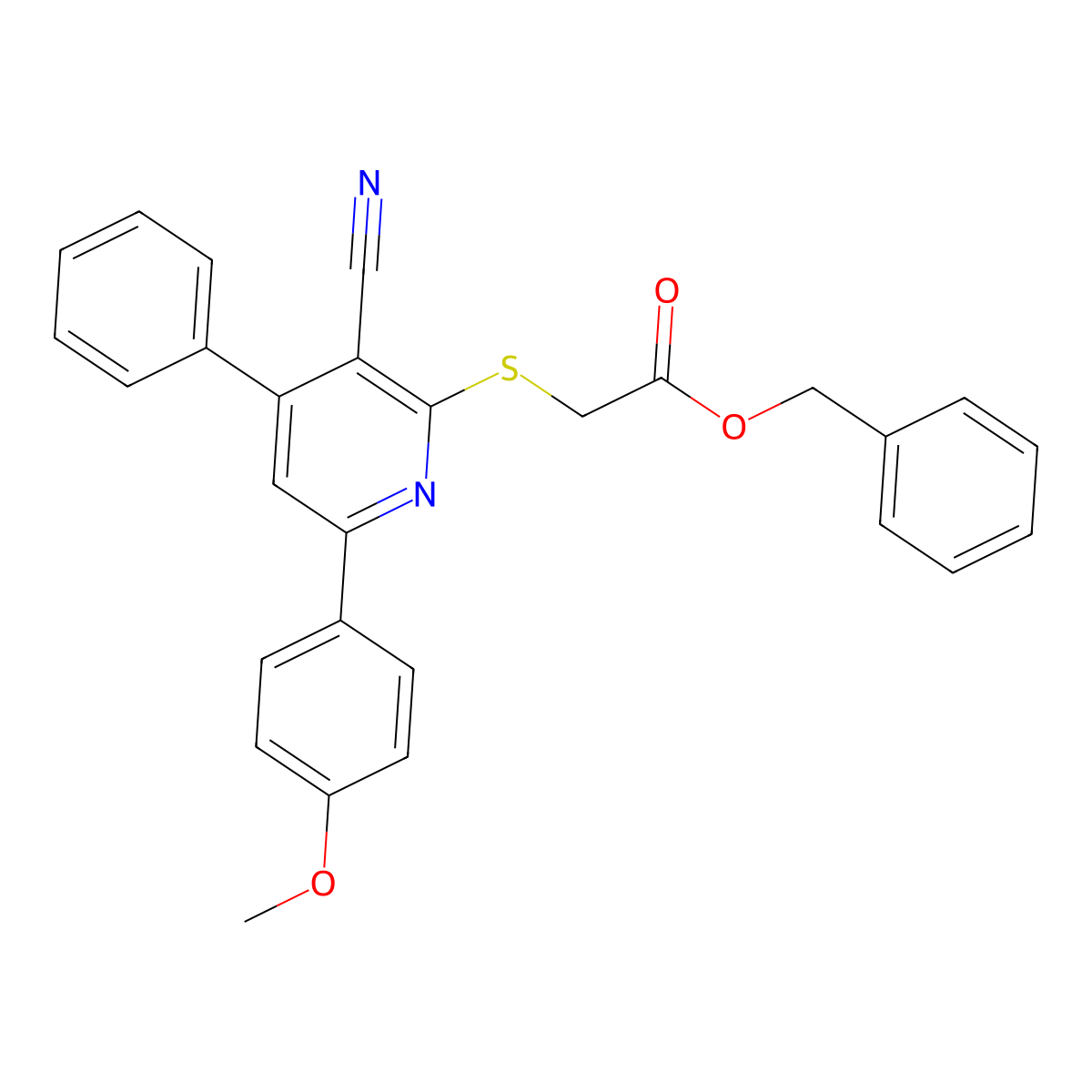 Benzyl {[3-cyano-6-(4-methoxyphenyl)-4-phenyl-2-pyridinyl]sulfanyl}acetate molecular structure, CAS 313531-23-6