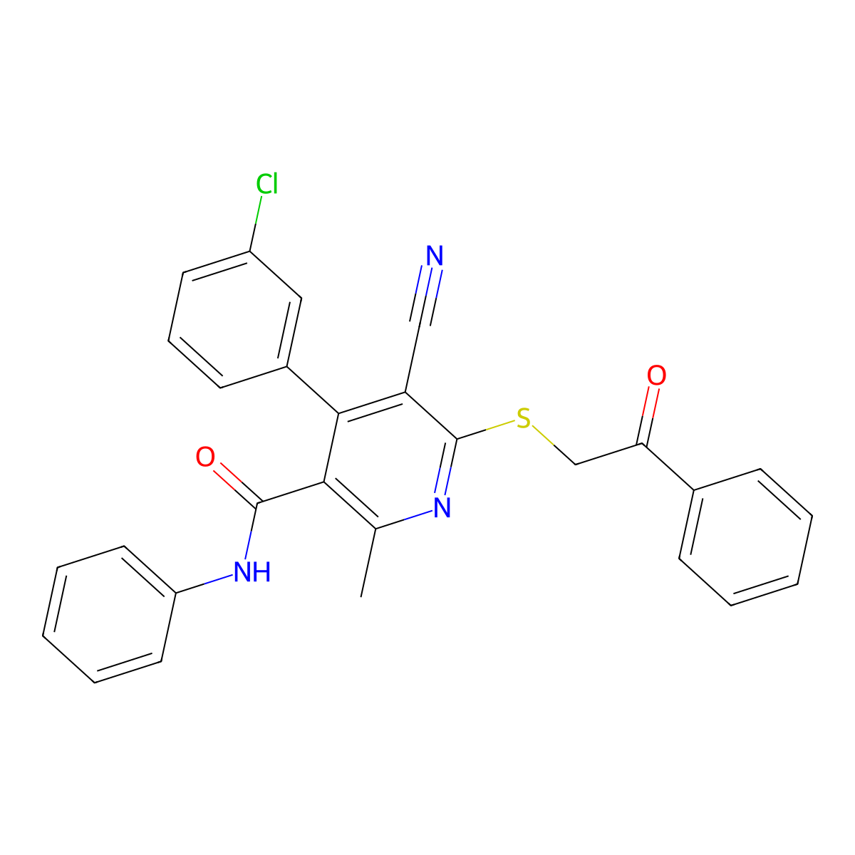4-(3-chlorophenyl)-5-cyano-2-methyl-6-phenacylsulfanyl-N-phenylpyridine-3-carboxamide molecular structure, CAS 313531-25-8