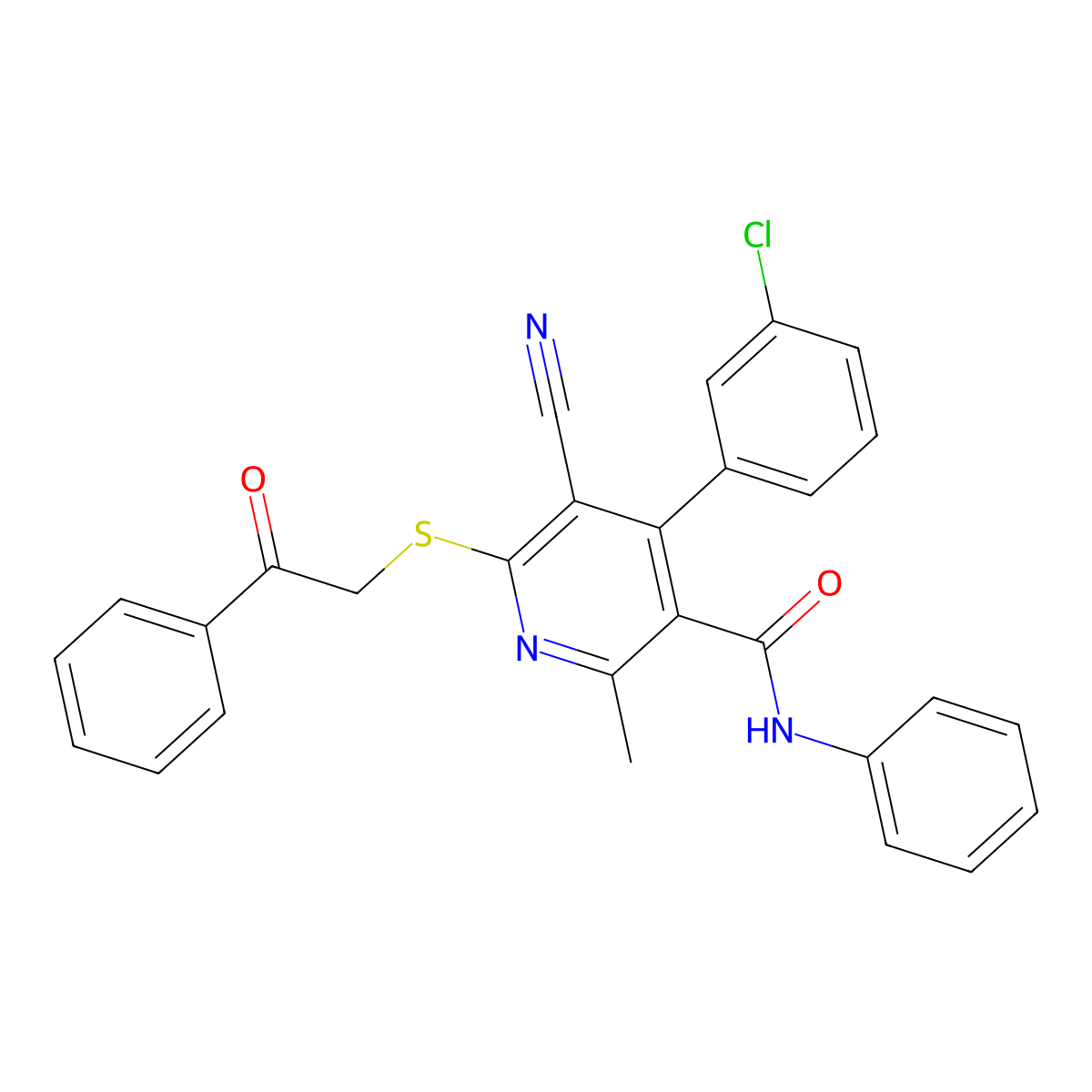 4-(3-chlorophenyl)-5-cyano-2-methyl-6-phenacylsulfanyl-N-phenylpyridine-3-carboxamide molecular structure, CAS 313531-25-8