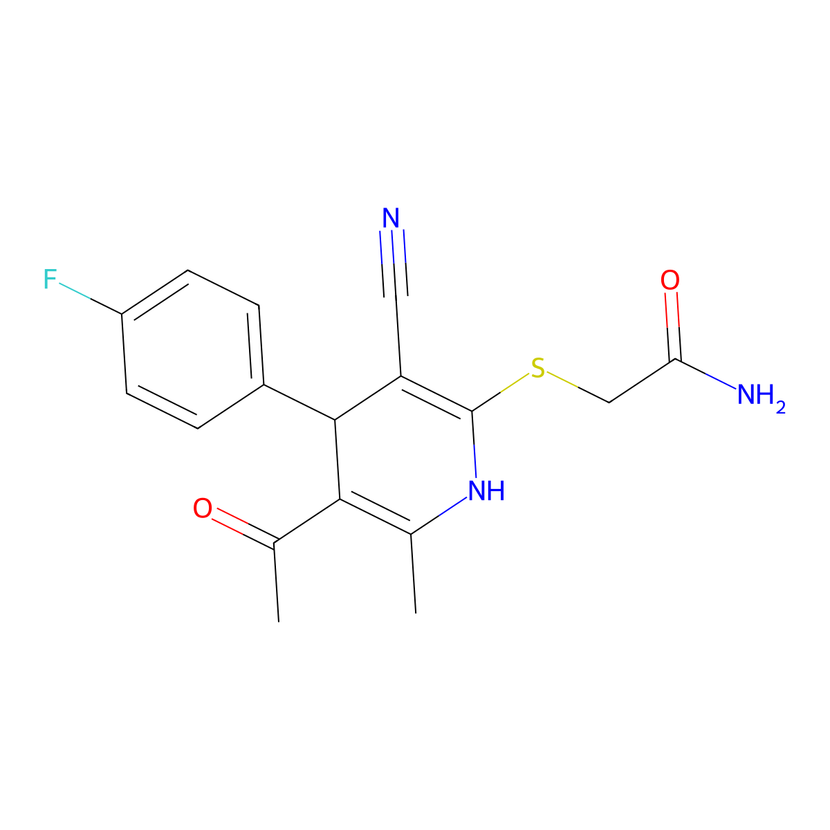 2-[[5-Acetyl-3-cyano-4-(4-fluorophenyl)-6-methyl-1,4-dihydropyridin-2-yl]sulfanyl]acetamide molecular structure, CAS 313531-26-9