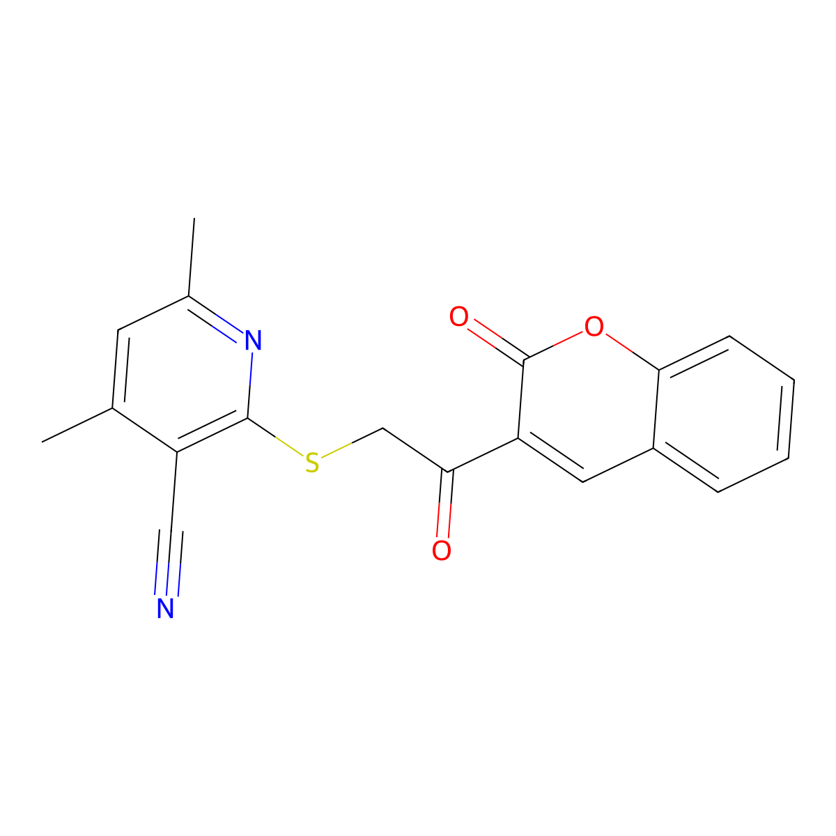 4,6-dimethyl-2-{[2-oxo-2-(2-oxo-2H-chromen-3-yl)ethyl]sulfanyl}pyridine-3-carbonitrile molecular structure, CAS 313531-29-2
