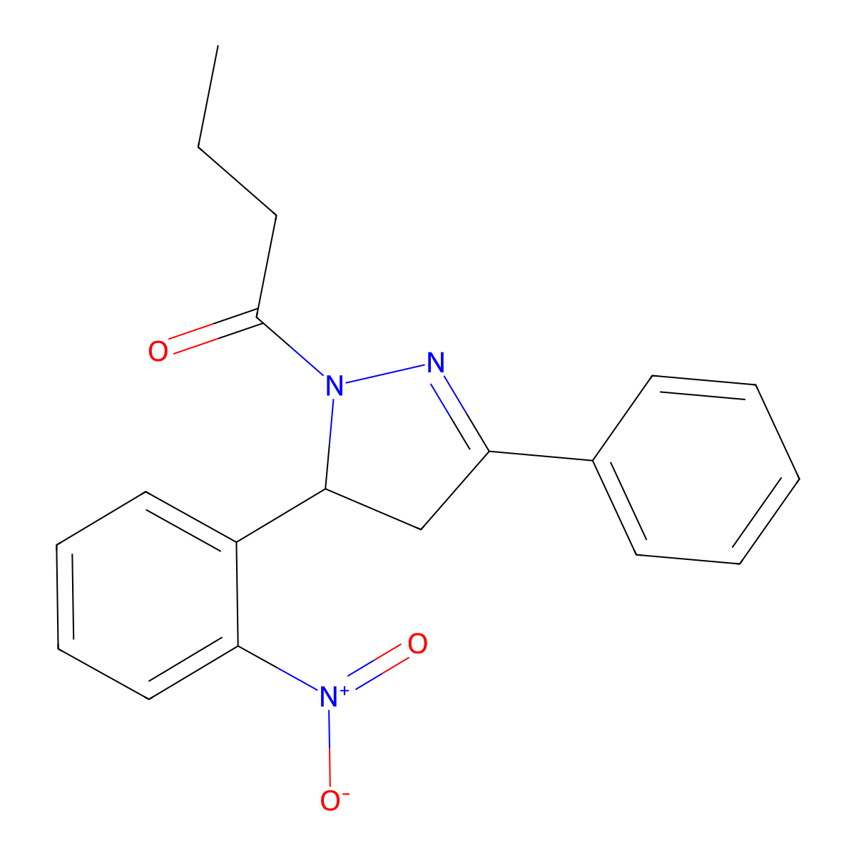 1-[3-(2-Nitrophenyl)-5-phenyl-3,4-dihydropyrazol-2-yl]butan-1-one molecular structure, CAS 313532-28-4