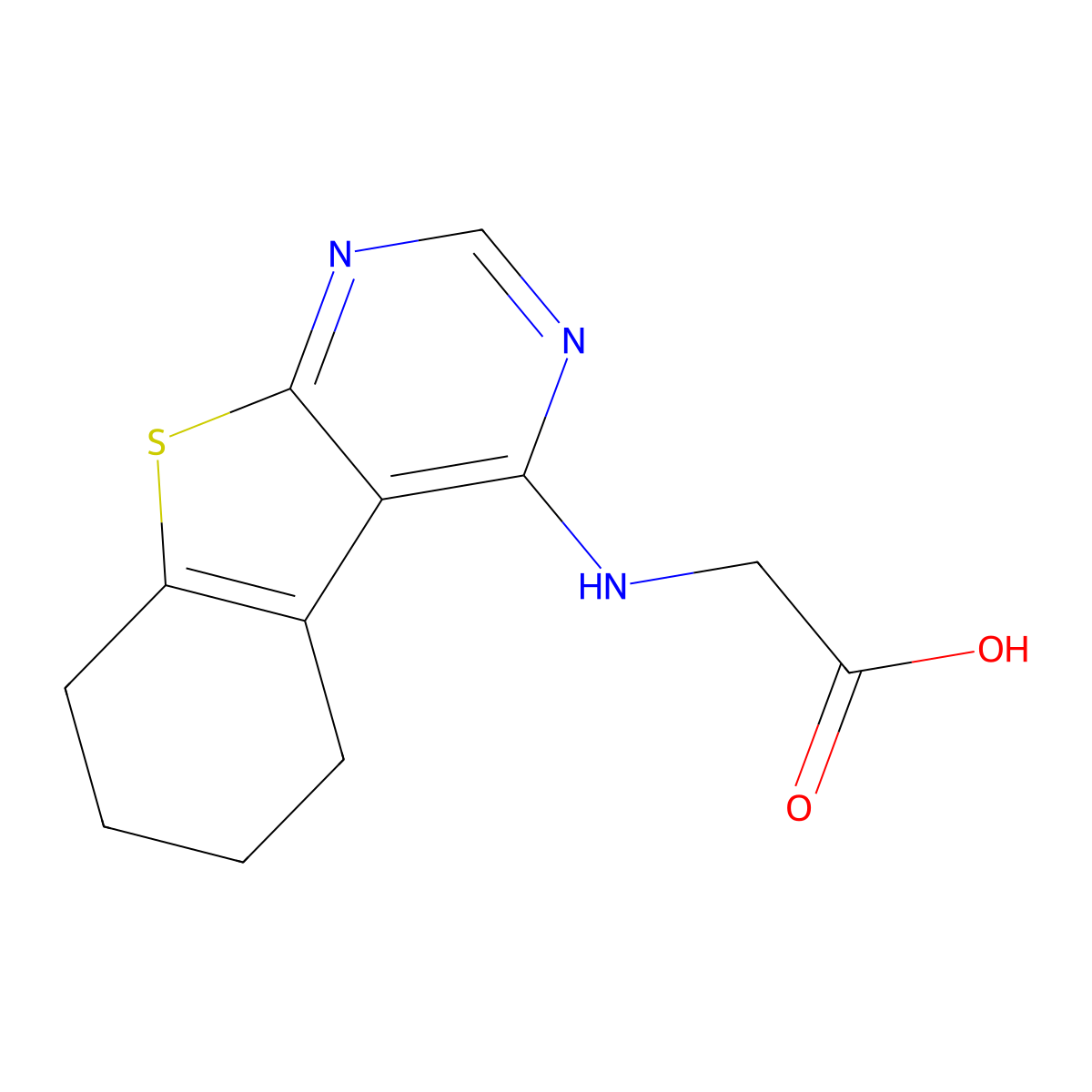 (5,6,7,8-Tetrahydro-benzo[4,5]thieno-[2,3-d]pyrimidin-4-ylamino)-acetic acid molecular structure, CAS 313534-22-4