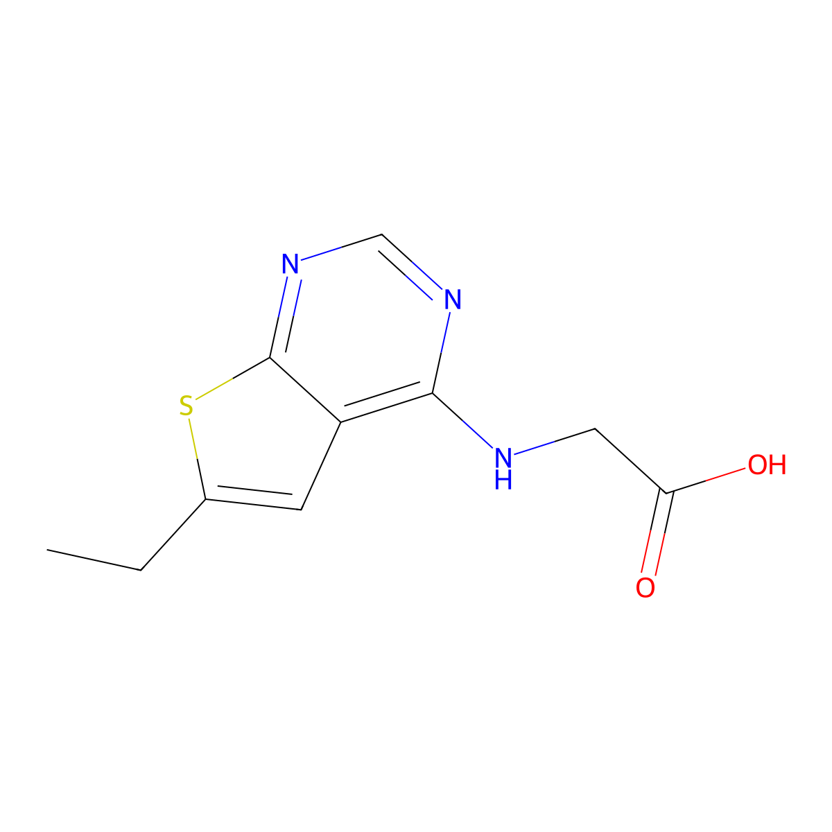 (6-Ethyl-thieno[2,3-d]pyrimidin-4-ylamino)-acetic acid molecular structure, CAS 313534-29-1