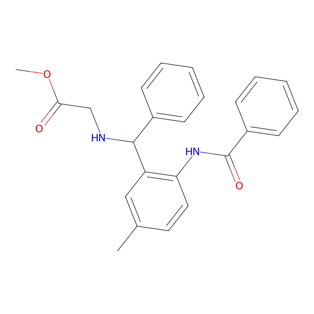 Methyl 2-[[(2-benzamido-5-methylphenyl)-phenylmethyl]amino]acetate molecular structure, CAS 313537-21-2
