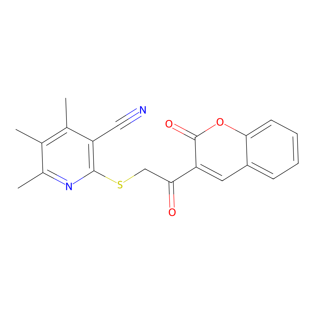 4,5,6-trimethyl-2-{[2-oxo-2-(2-oxo-2H-chromen-3-yl)ethyl]sulfanyl}pyridine-3-carbonitrile molecular structure, CAS 313537-91-6