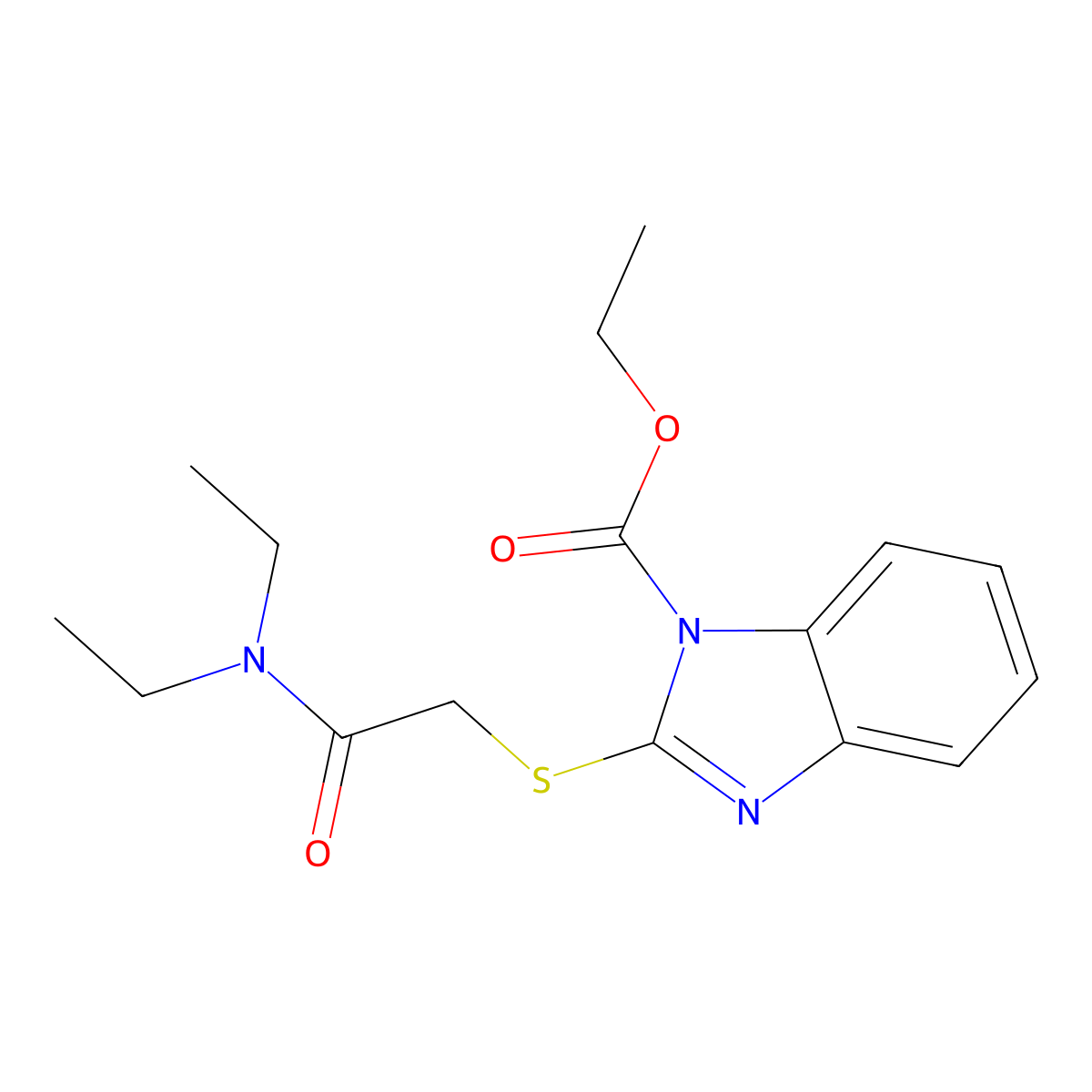 ethyl 2-((2-(diethylamino)-2-oxoethyl)thio)-1H-benzo[d]imidazole-1-carboxylate molecular structure, CAS 313548-87-7