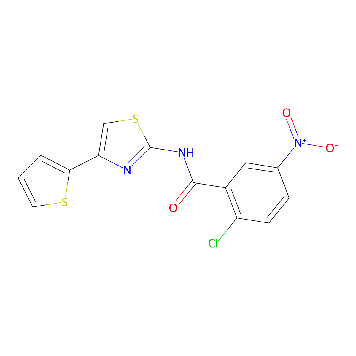2-chloro-5-nitro-N-(4-thiophen-2-yl-1,3-thiazol-2-yl)benzamide molecular structure, CAS 313549-81-4