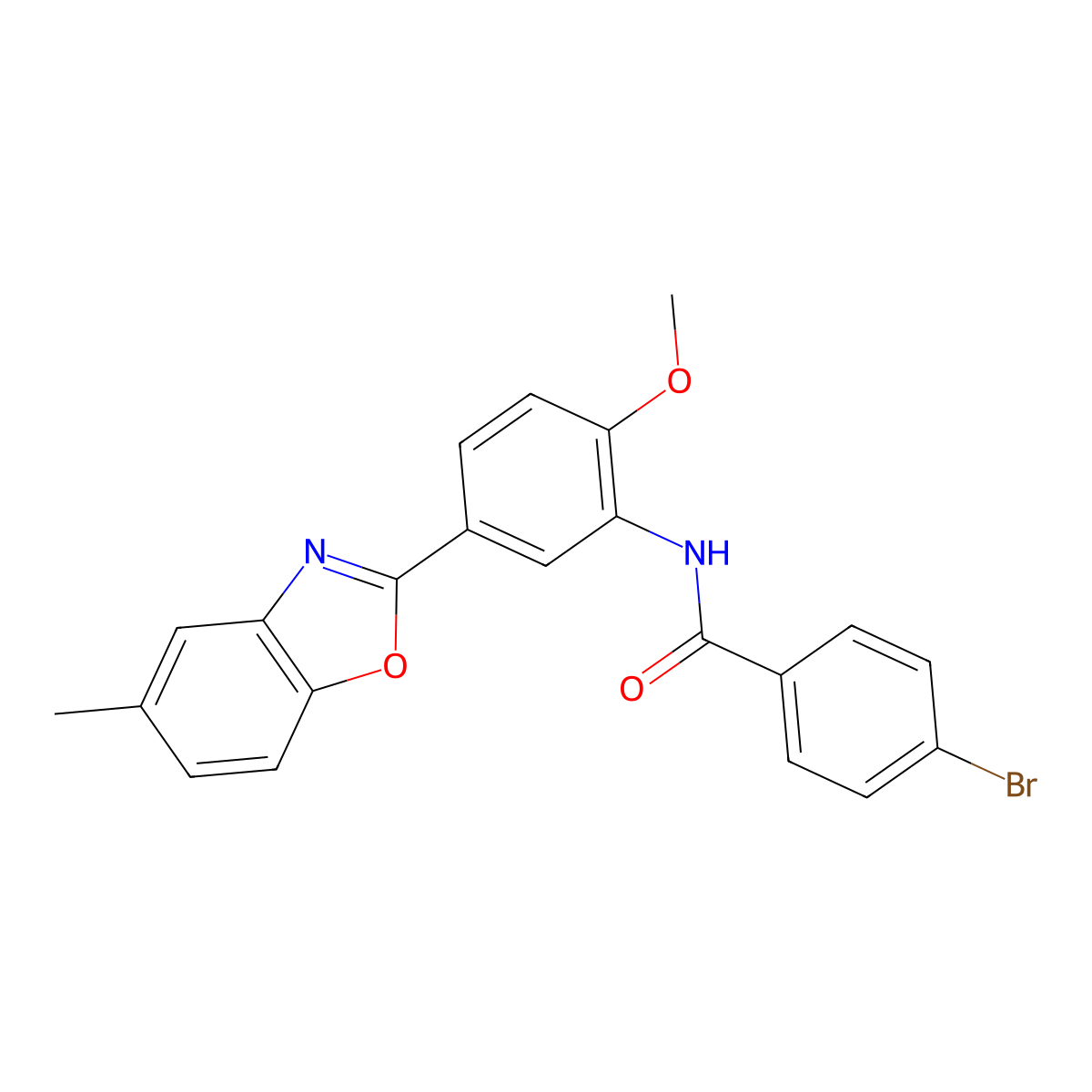 4-bromo-N-[2-methoxy-5-(5-methyl-1,3-benzoxazol-2-yl)phenyl]benzamide molecular structure, CAS 313549-88-1