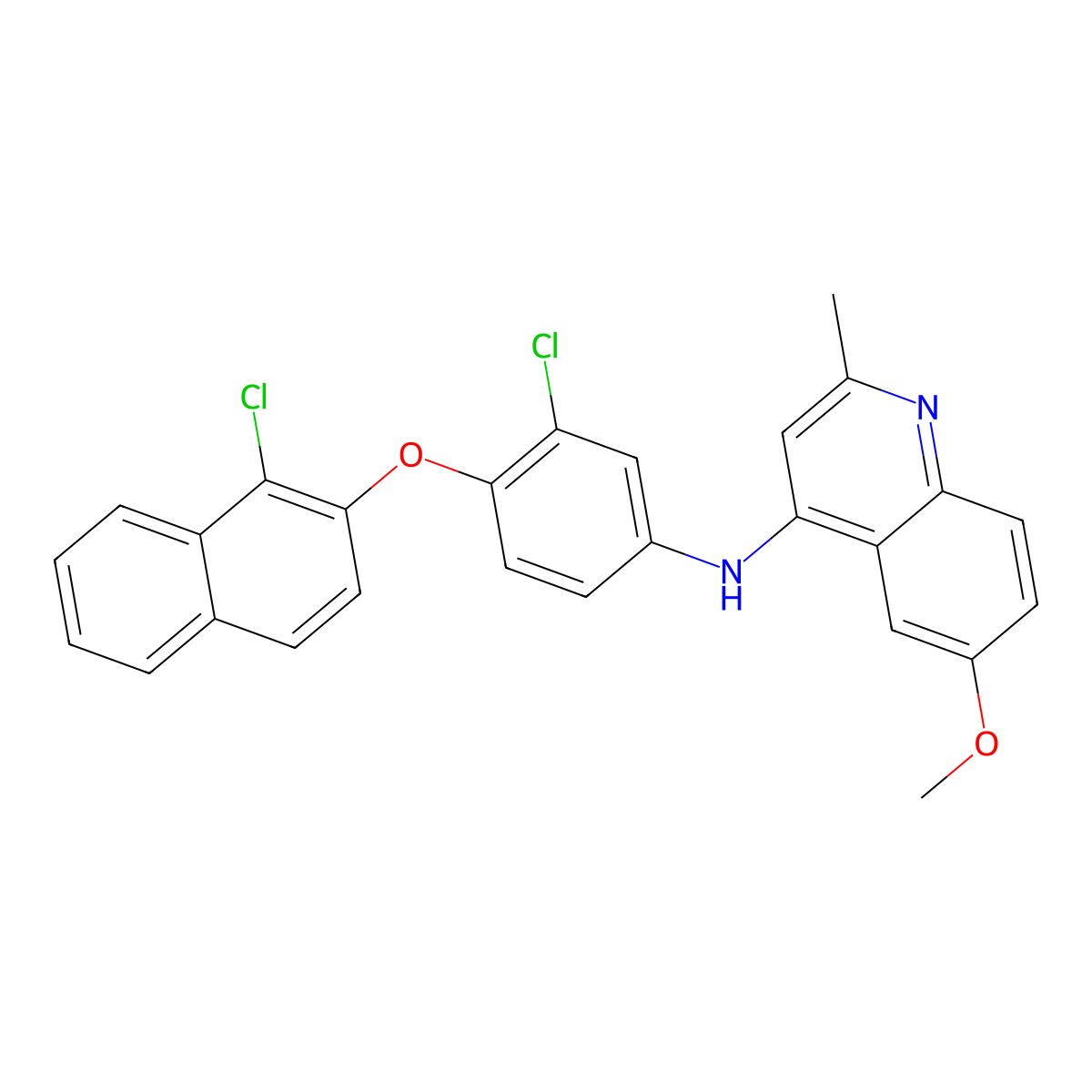 N-[3-chloro-4-(1-chloronaphthalen-2-yl)oxyphenyl]-6-methoxy-2-methylquinolin-4-amine molecular structure, CAS 313550-52-6