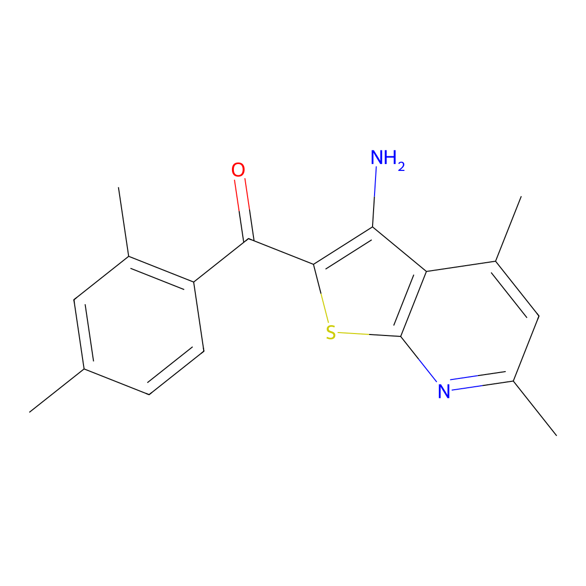 (3-Amino-4,6-dimethylthieno[2,3-b]pyridin-2-yl)(2,4-dimethylphenyl)methanone molecular structure, CAS 313550-89-9