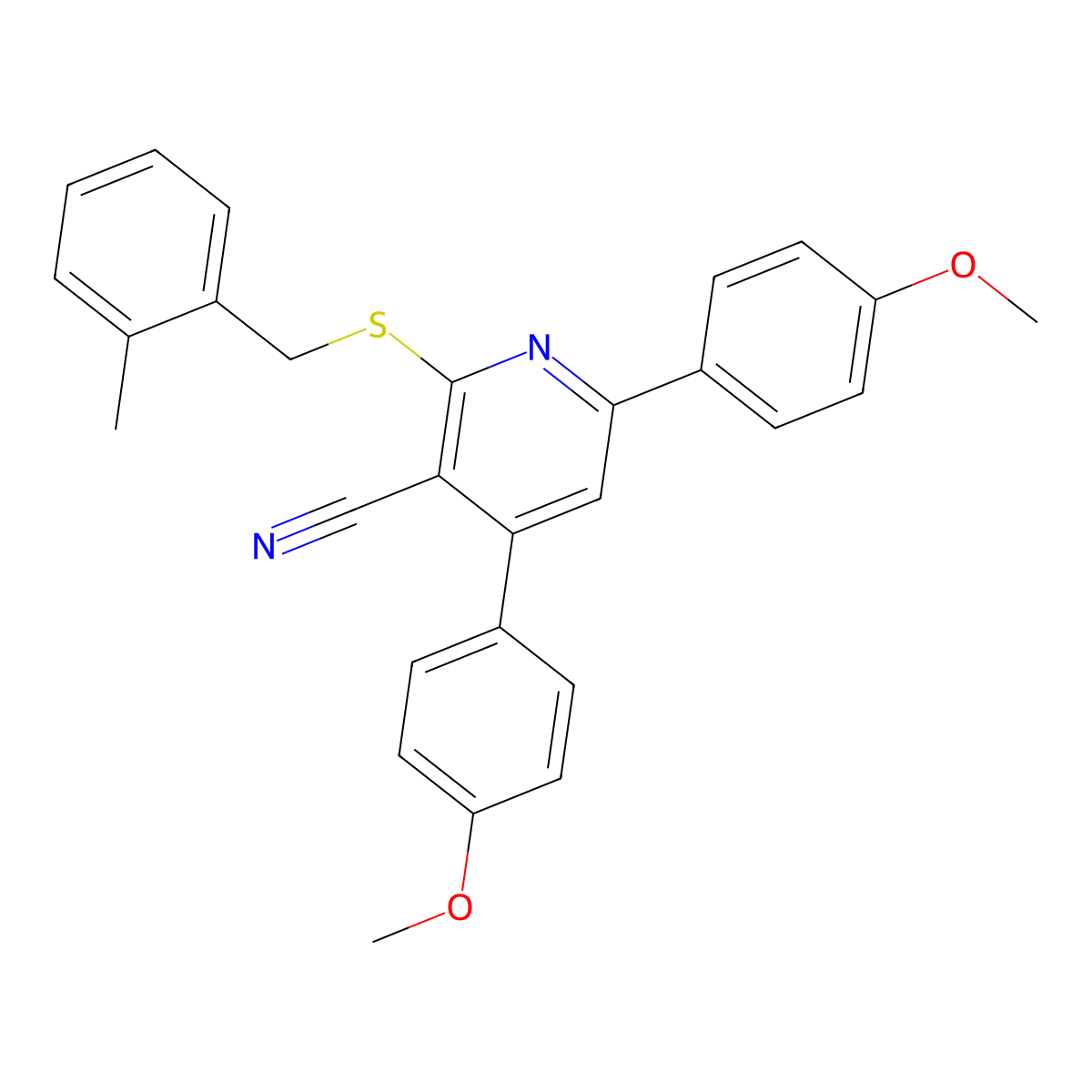 4,6-Bis(4-methoxyphenyl)-2-[(2-methylphenyl)methylsulfanyl]pyridine-3-carbonitrile molecular structure, CAS 313550-90-2
