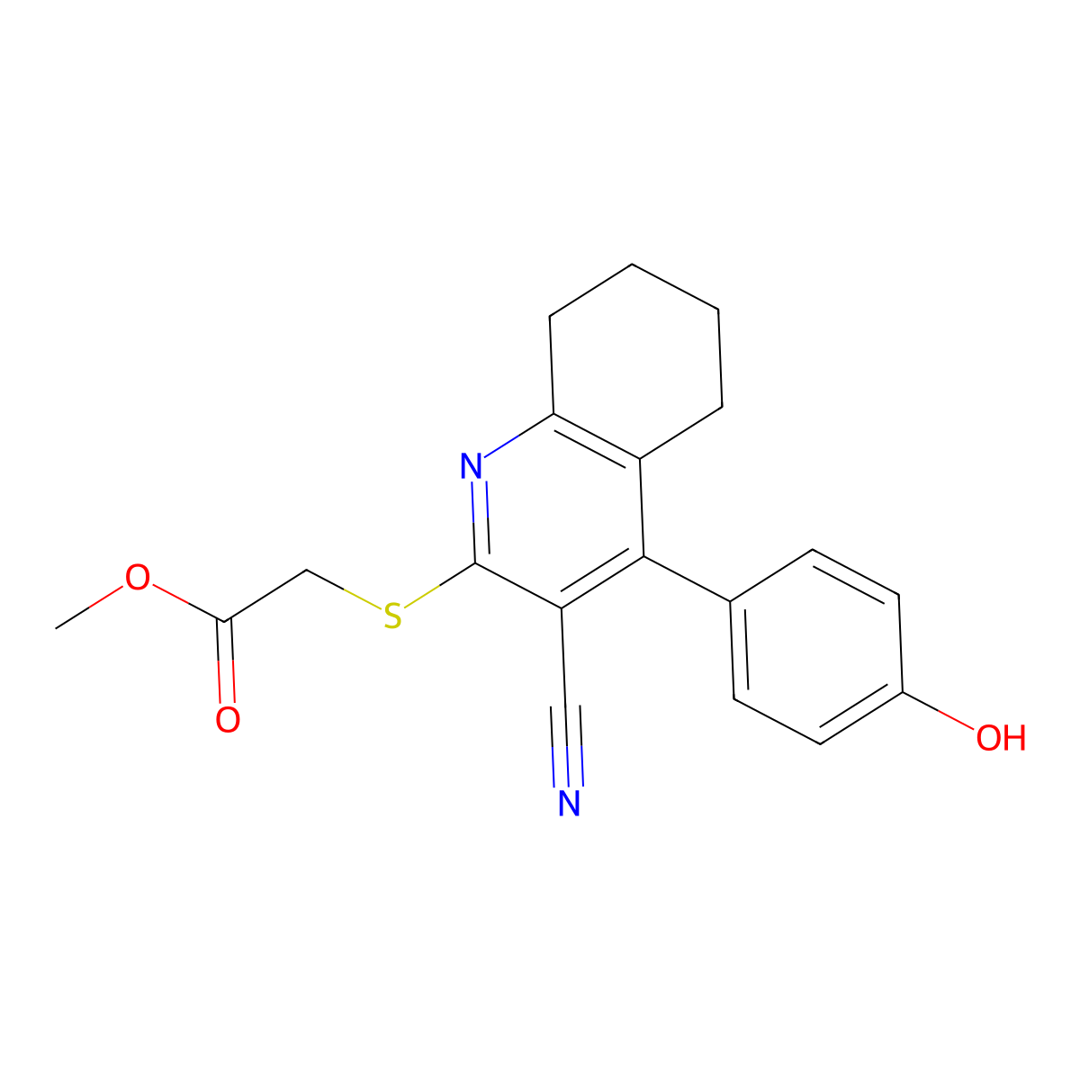 Methyl {[3-cyano-4-(4-hydroxyphenyl)-5,6,7,8-tetrahydro-2-quinolinyl]thio}acetate molecular structure, CAS 313550-91-3