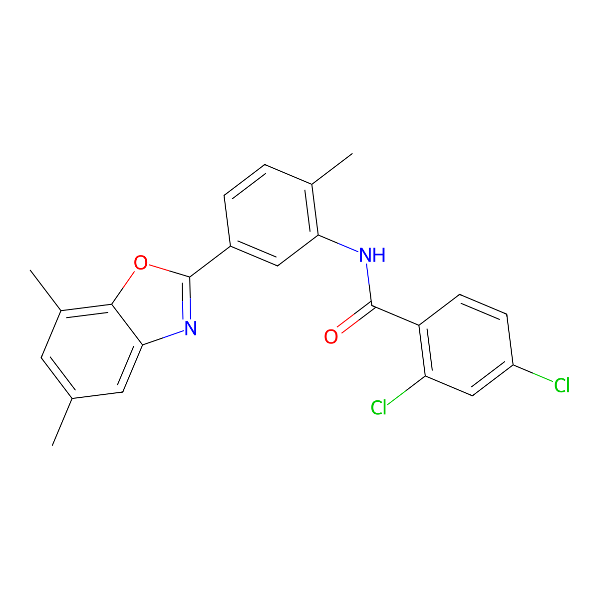 2,4-dichloro-N-[5-(5,7-dimethyl-1,3-benzoxazol-2-yl)-2-methylphenyl]benzamide molecular structure, CAS 313551-90-5