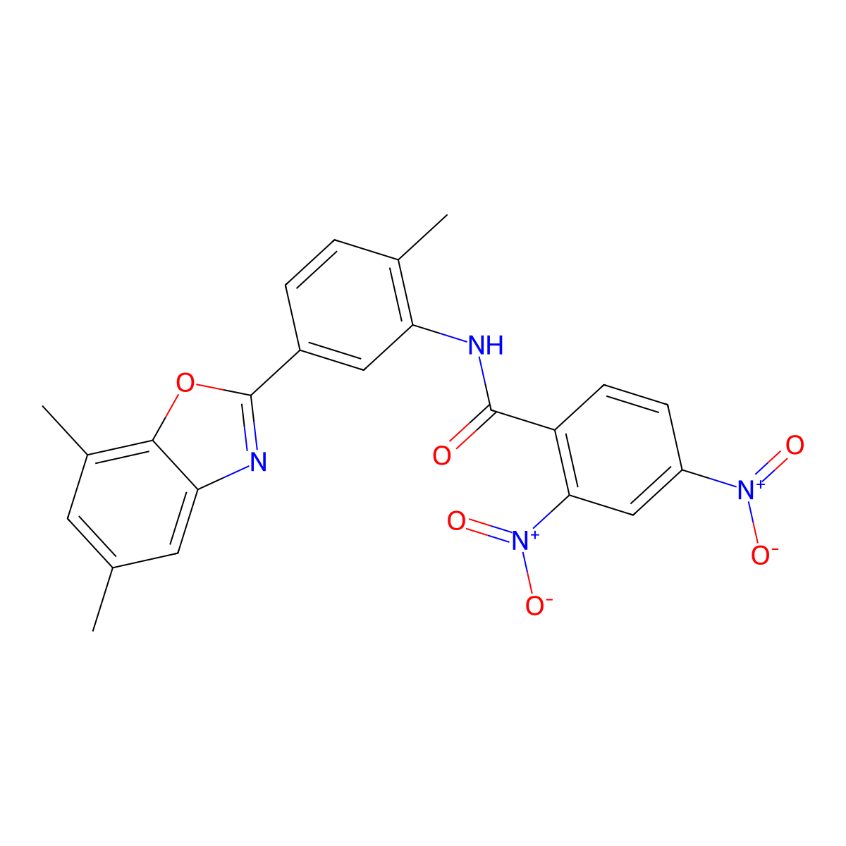 N-[5-(5,7-Dimethyl-benzooxazol-2-yl)-2-methyl-phenyl]-2,4-dinitro-benzamide molecular structure, CAS 313551-95-0