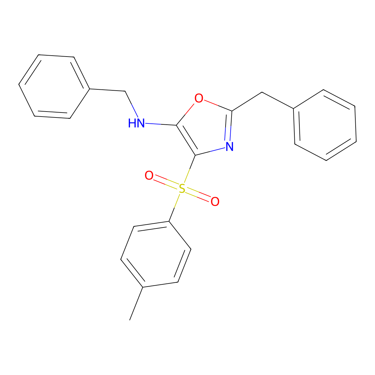 Benzyl-(2-benzyl-4-(toluene-4-sulfonyl)-oxazol-5-YL)-amine molecular structure, CAS 313551-99-4