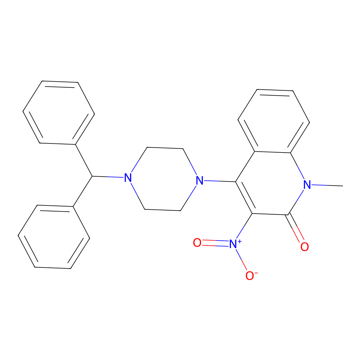 4-(4-Benzhydrylpiperazin-1-yl)-1-methyl-3-nitroquinolin-2-one molecular structure, CAS 313552-29-3