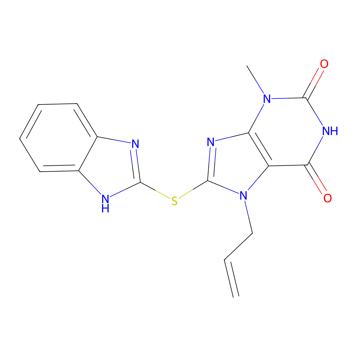 8-((1H-benzo[d]imidazol-2-yl)thio)-7-allyl-3-methyl-1H-purine-2,6(3H,7H)-dione molecular structure, CAS 313552-35-1