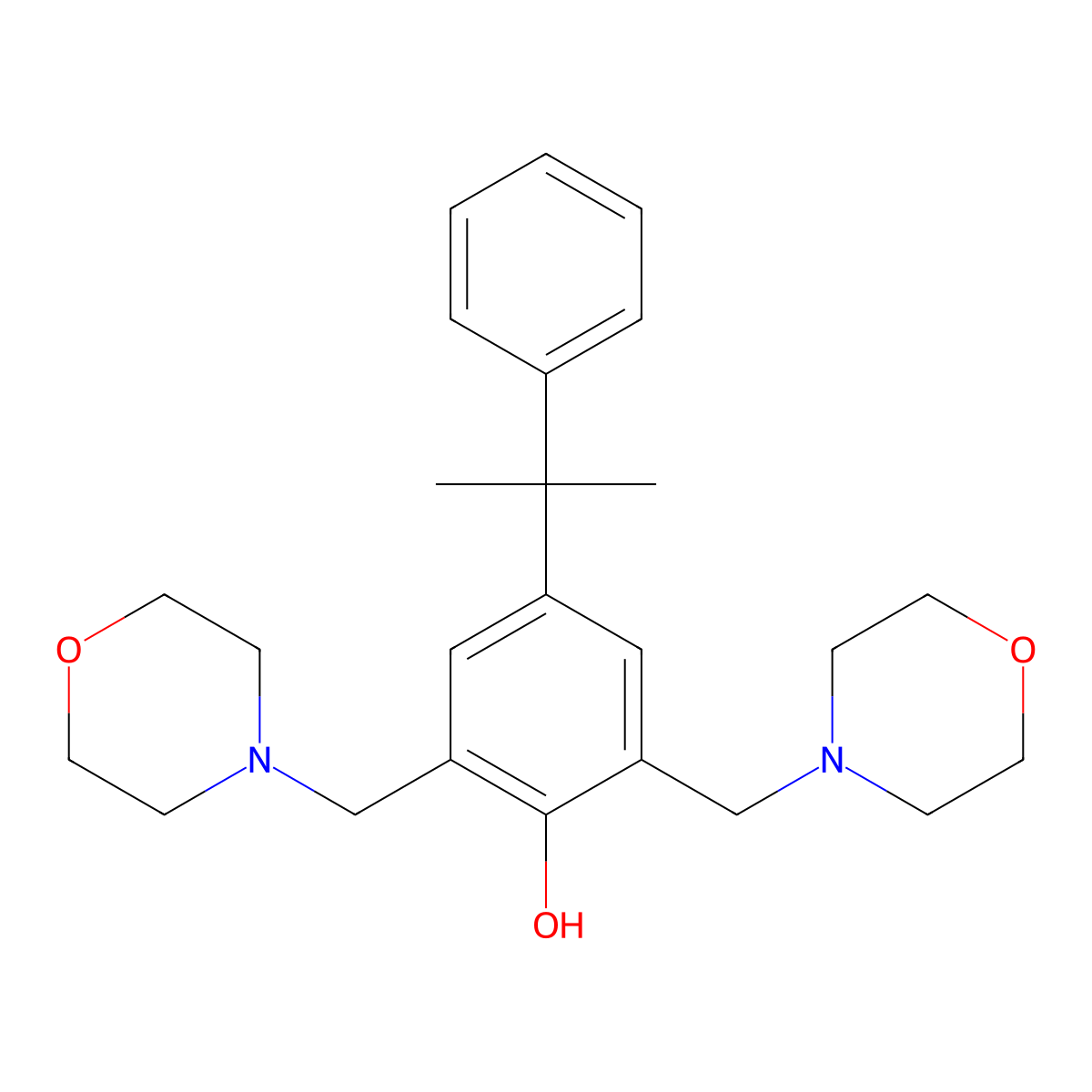 2,6-Bis(morpholinomethyl)-4-(2-phenylpropan-2-yl)phenol molecular structure, CAS 313553-45-6