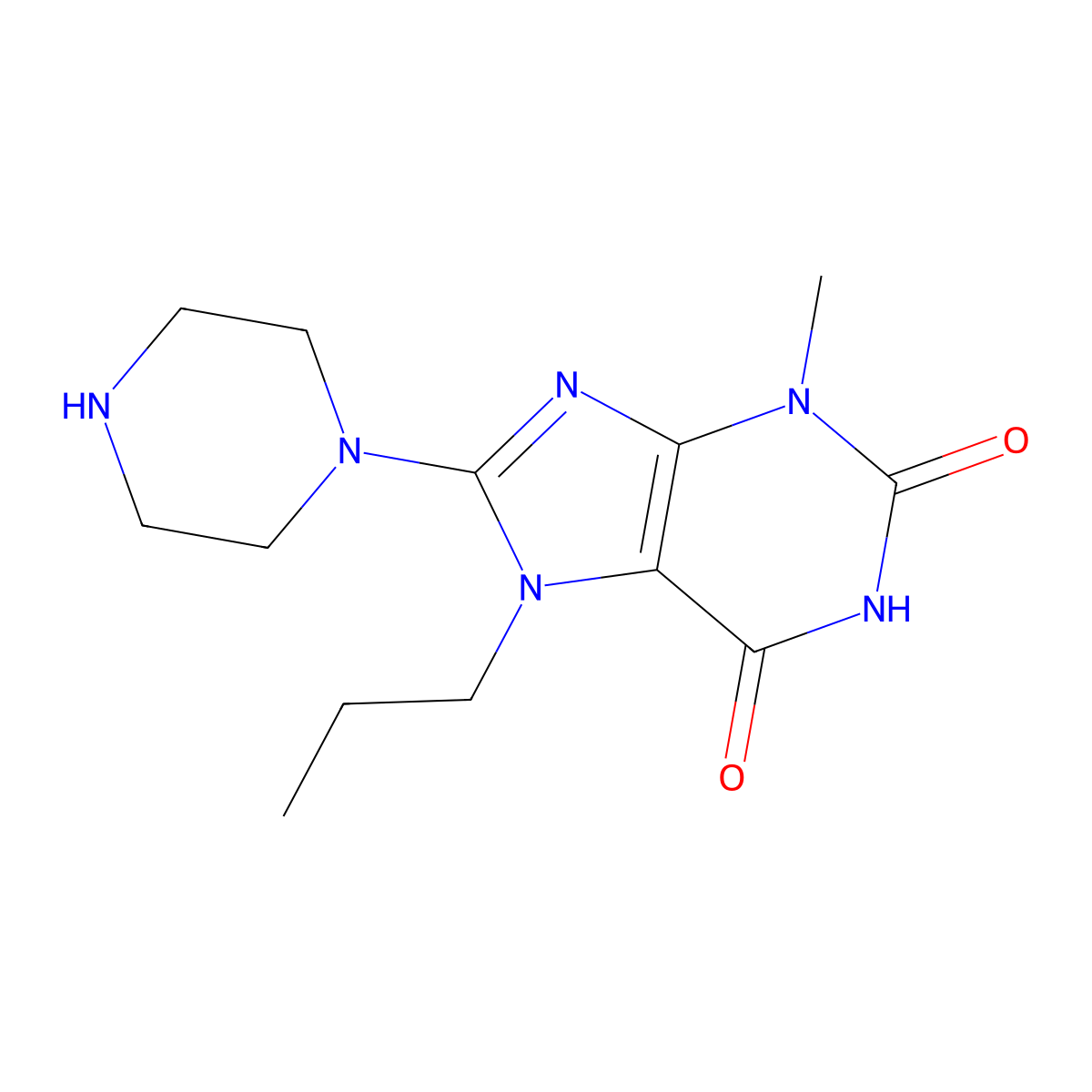 3-Methyl-8-piperazin-1-yl-7-propylpurine-2,6-dione molecular structure, CAS 313554-09-5