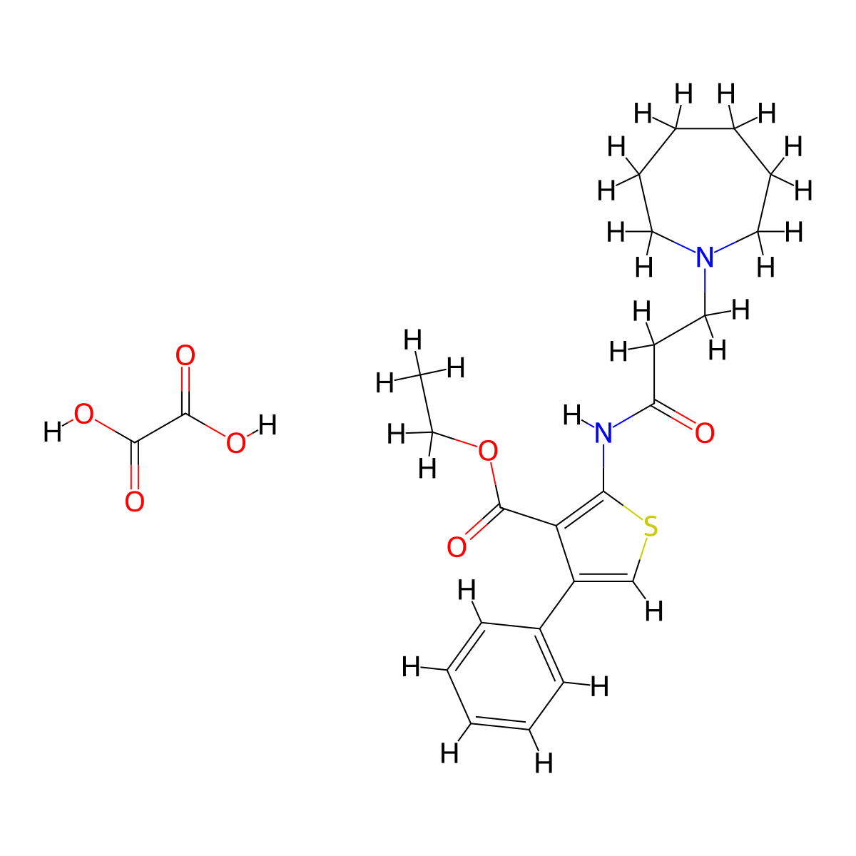 Ethyl 2-(3-(azepan-1-yl)propanamido)-4-phenylthiophene-3-carboxylate oxalate molecular structure, CAS 313641-18-8
