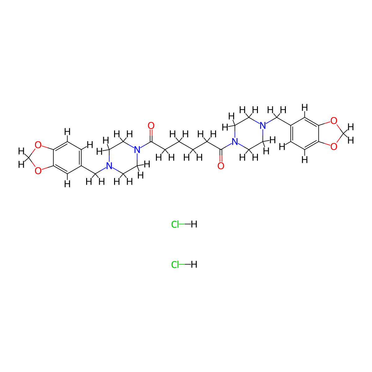 1,6-Bis(4-(benzo[d][1,3]dioxol-5-ylmethyl)piperazin-1-yl)hexane-1,6-dione dihydrochloride molecular structure, CAS 313641-32-6