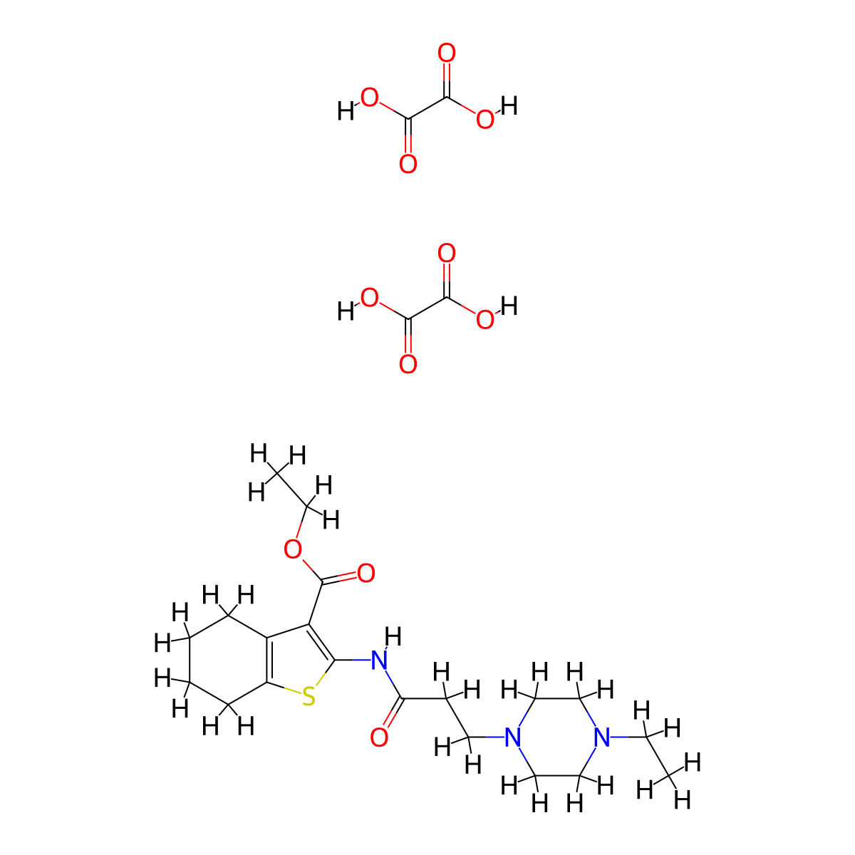Ethyl 2-(3-(4-ethylpiperazin-1-yl)propanamido)-4,5,6,7-tetrahydrobenzo[b]thiophene-3-carboxylate dioxalate molecular structure, CAS 313641-44-0