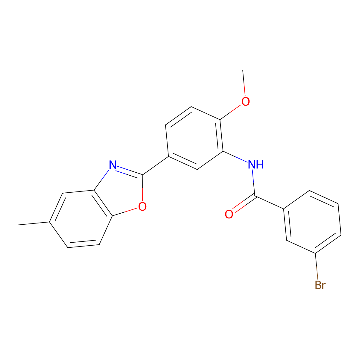3-bromo-N-[2-methoxy-5-(5-methyl-1,3-benzoxazol-2-yl)phenyl]benzamide molecular structure, CAS 313647-13-1