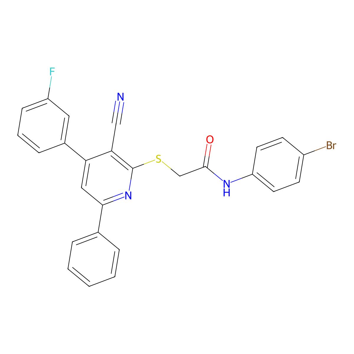 N-(4-bromophenyl)-2-[3-cyano-4-(3-fluorophenyl)-6-phenylpyridin-2-yl]sulfanylacetamide molecular structure, CAS 313647-27-7