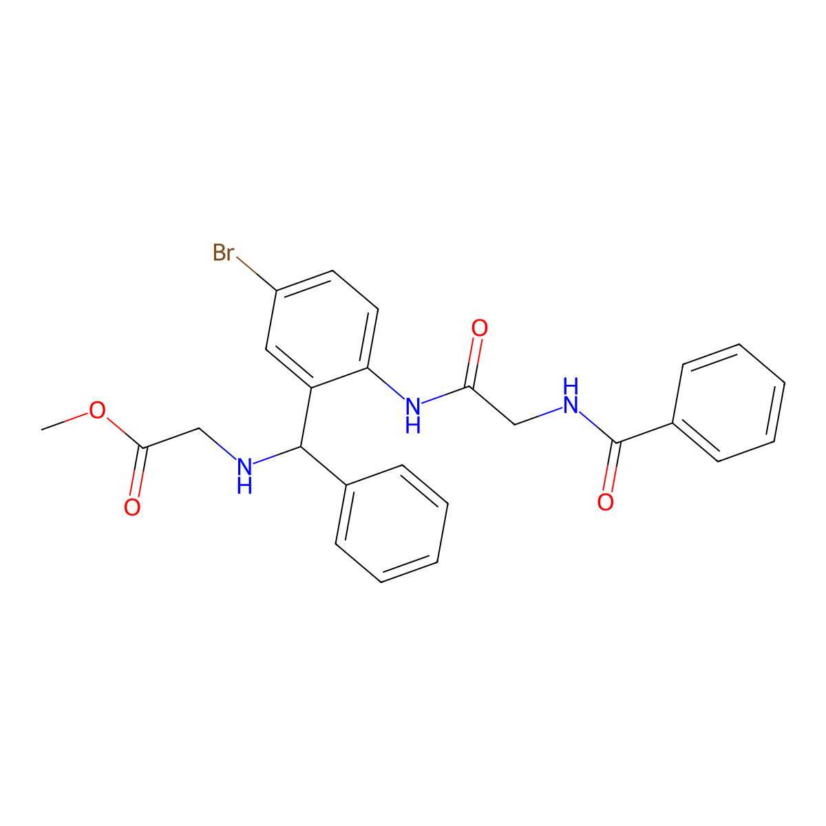 Methyl 2-[[[2-[(2-benzamidoacetyl)amino]-5-bromophenyl]-phenylmethyl]amino]acetate molecular structure, CAS 313648-29-2