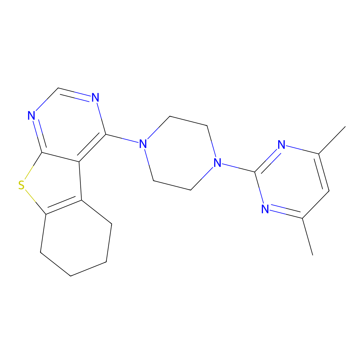 4-[4-(4,6-Dimethylpyrimidin-2-yl)piperazin-1-yl]-5,6,7,8-tetrahydro[1]benzothieno[2,3-d]pyrimidine molecular structure, CAS 313649-23-9