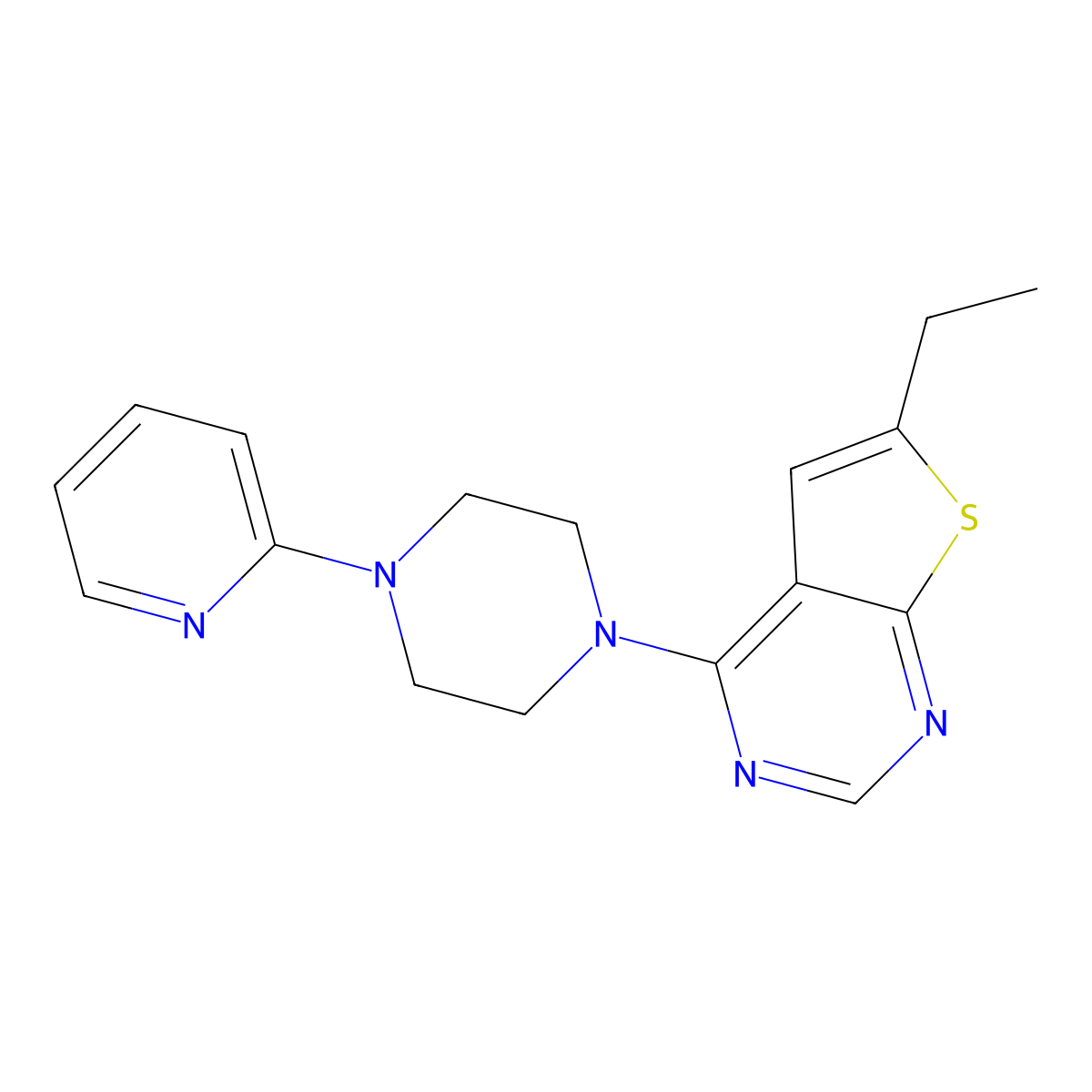 6-Ethyl-4-(4-(pyridin-2-yl)piperazin-1-yl)thieno[2,3-d]pyrimidine molecular structure, CAS 313649-28-4