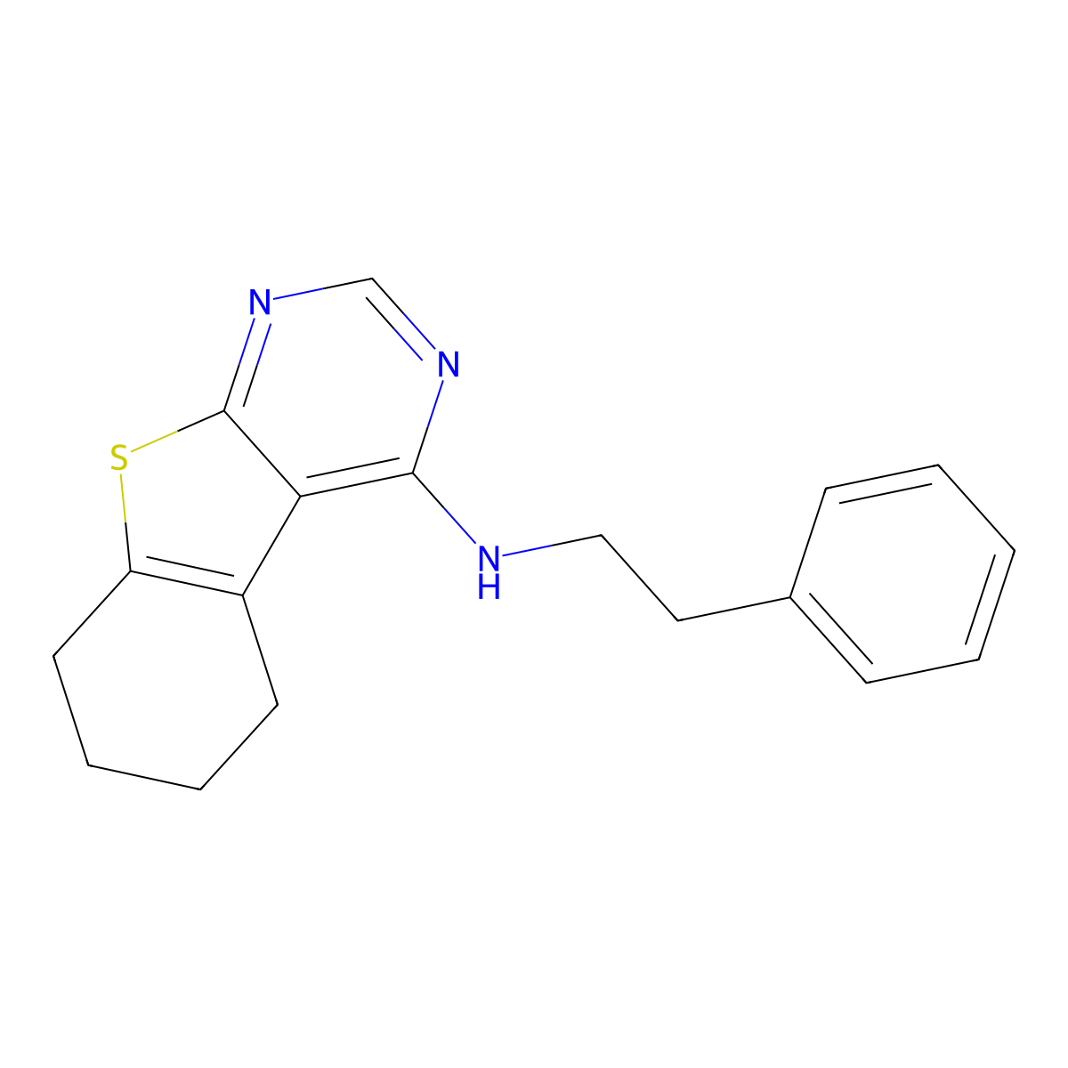 N-(2-phenylethyl)-5,6,7,8-tetrahydro[1]benzothieno[2,3-d]pyrimidin-4-amine molecular structure, CAS 313649-37-5