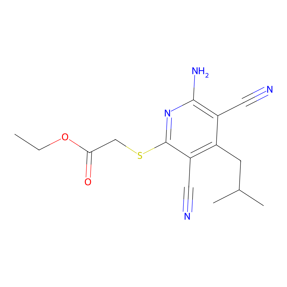 Ethyl 2-((6-amino-3,5-dicyano-4-isobutylpyridin-2-yl)thio)acetate molecular structure, CAS 313650-10-1