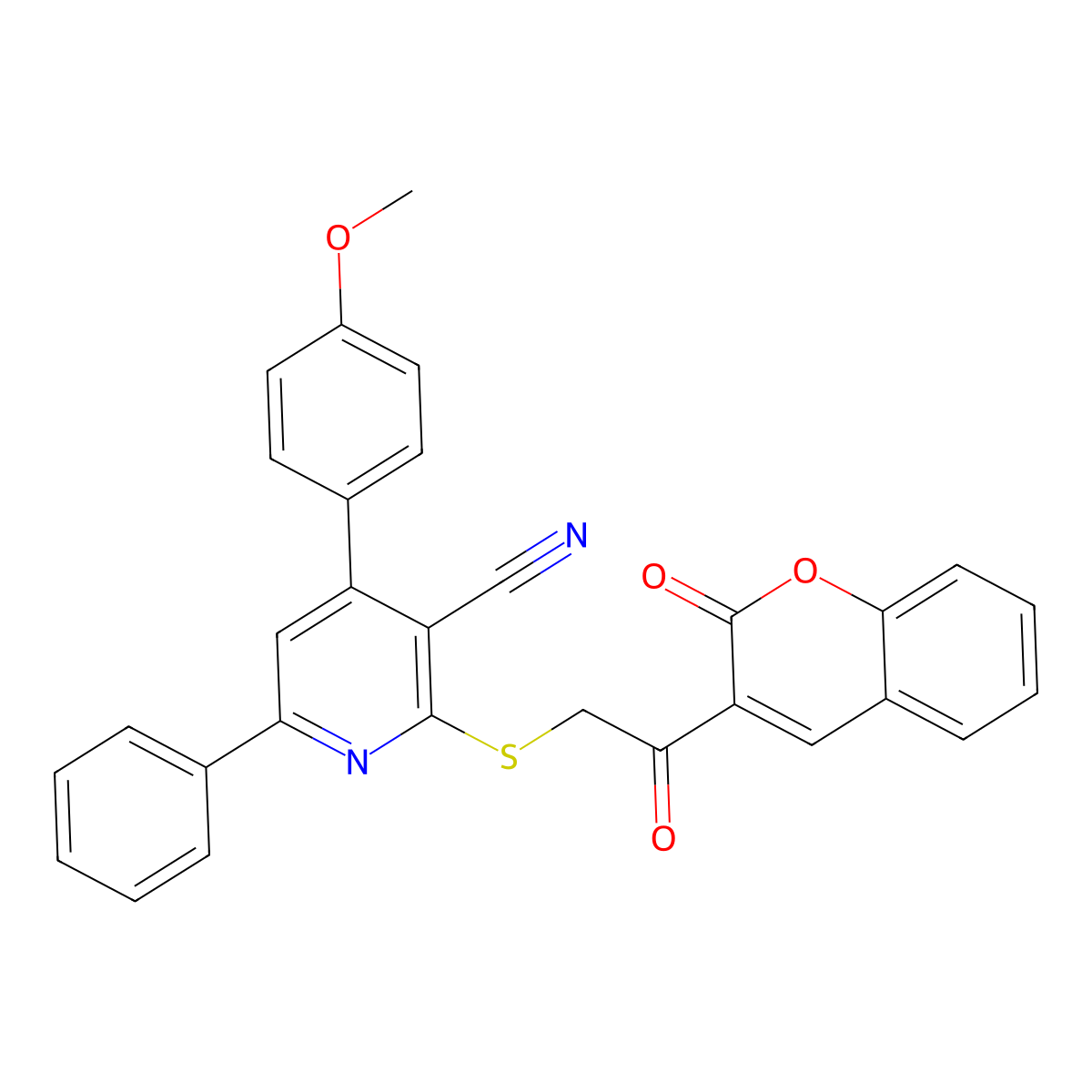 4-(4-Methoxyphenyl)-2-[2-oxo-2-(2-oxochromen-3-yl)ethyl]sulfanyl-6-phenylpyridine-3-carbonitrile molecular structure, CAS 313650-11-2