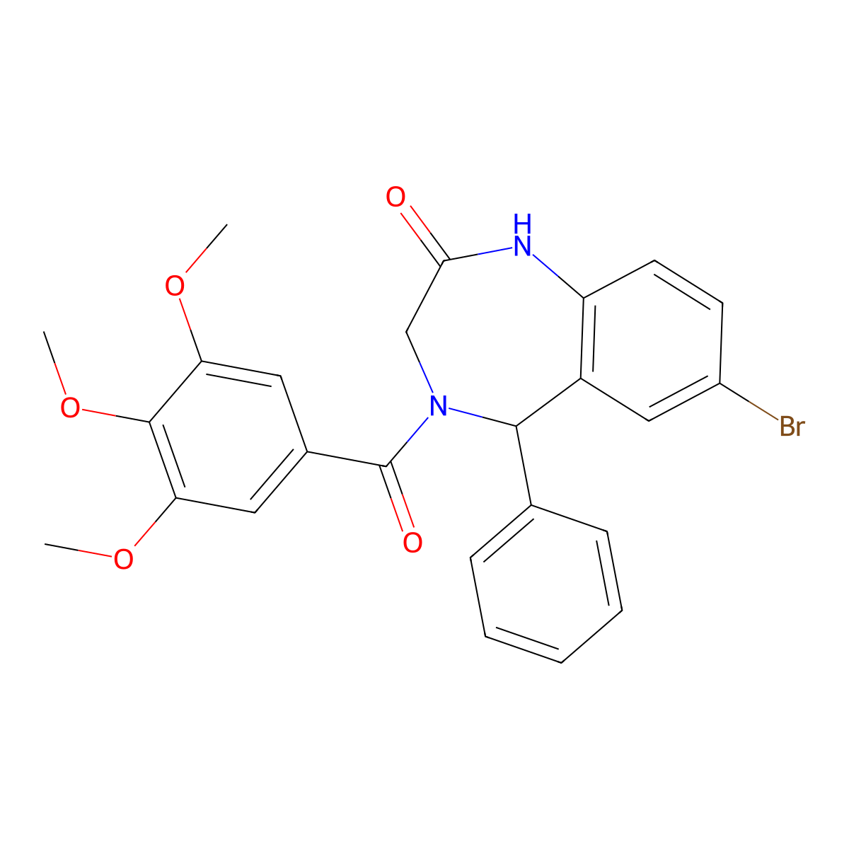 7-bromo-5-phenyl-4-(3,4,5-trimethoxybenzoyl)-1,3,4,5-tetrahydro-2H-1,4-benzodiazepin-2-one molecular structure, CAS 313650-45-2
